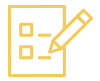 A yellow icon of a pencil writing on a class checklist, featuring three checkboxes.
