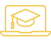 A graduation cap icon is displayed on a laptop screen, signifying online learning or virtual education.