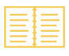 A simple yellow outline drawing of an open book with visible lines representing text inside.