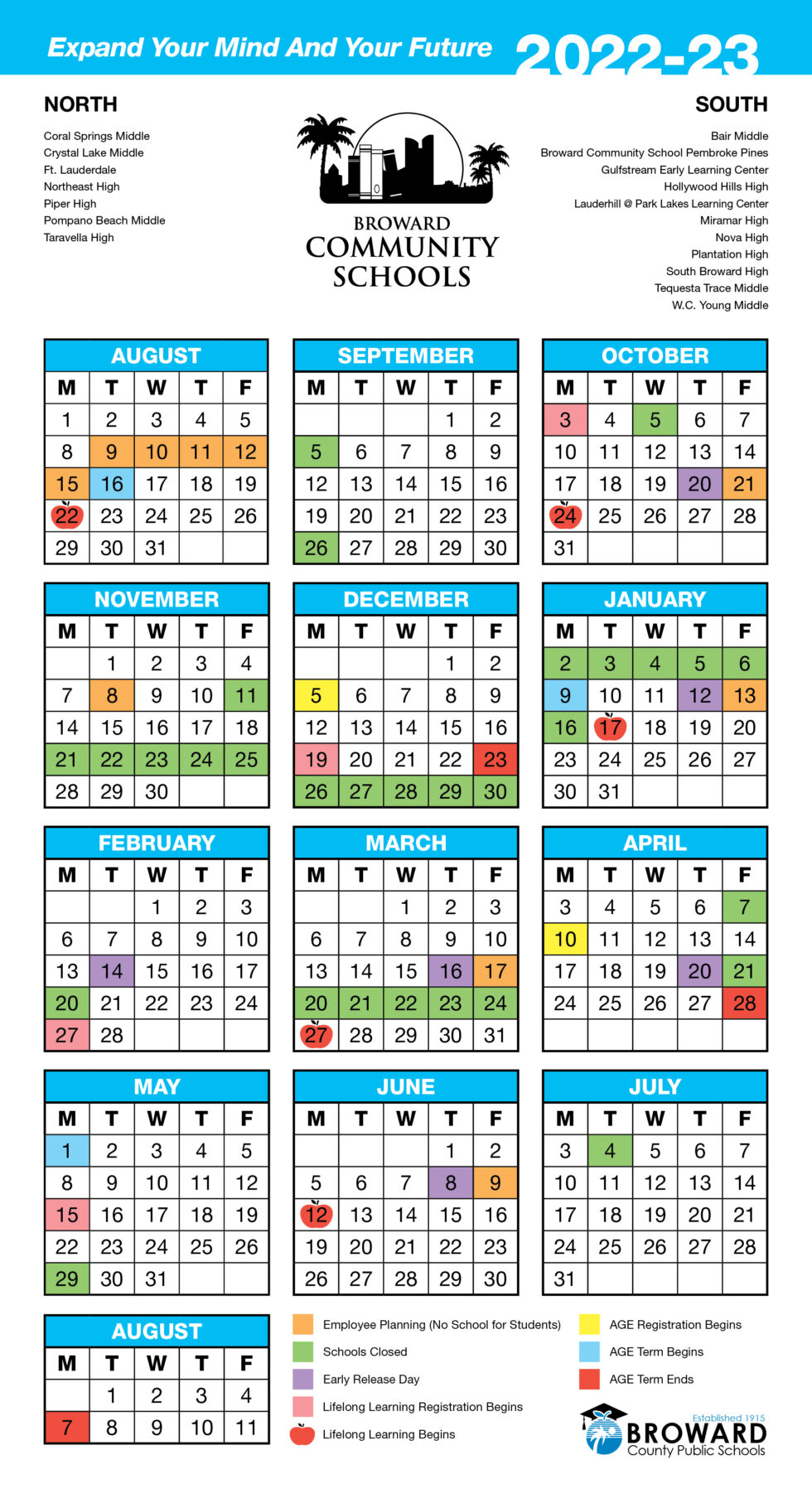 Broward Community Schools Calendar School Terms and Holidays