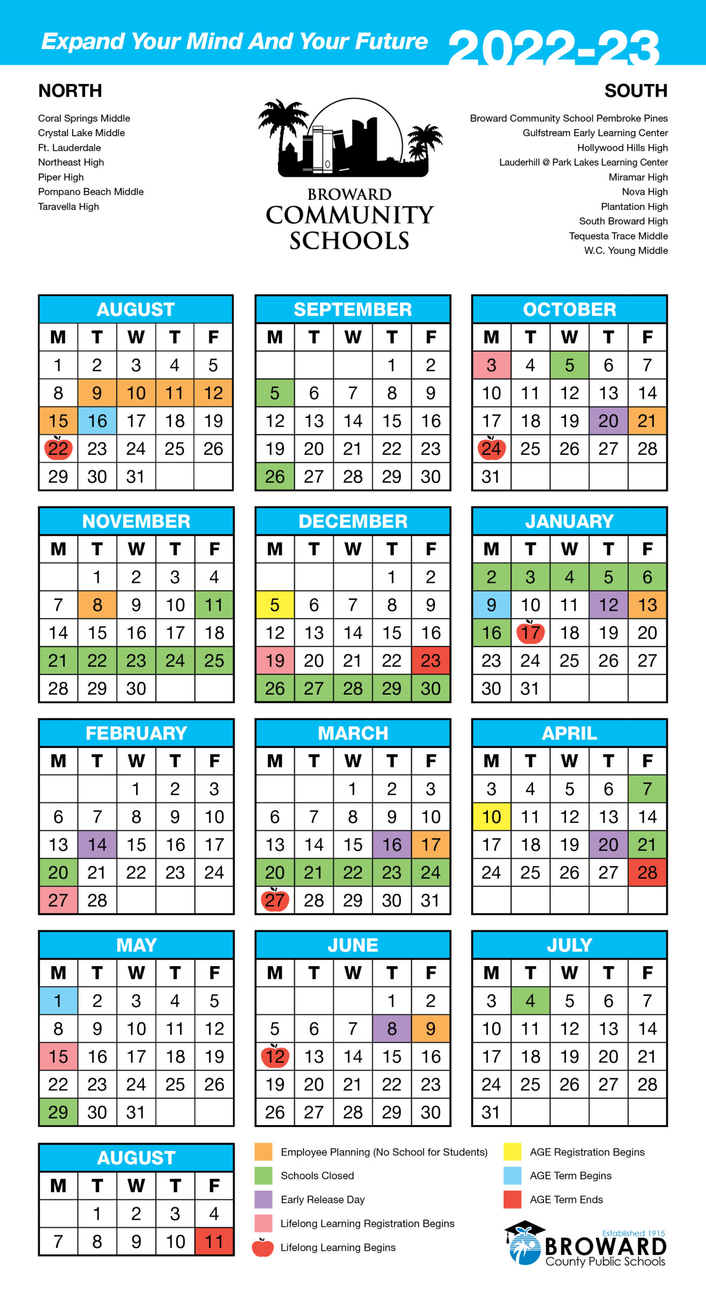 Broward Community Schools Calendar School Terms and Holidays