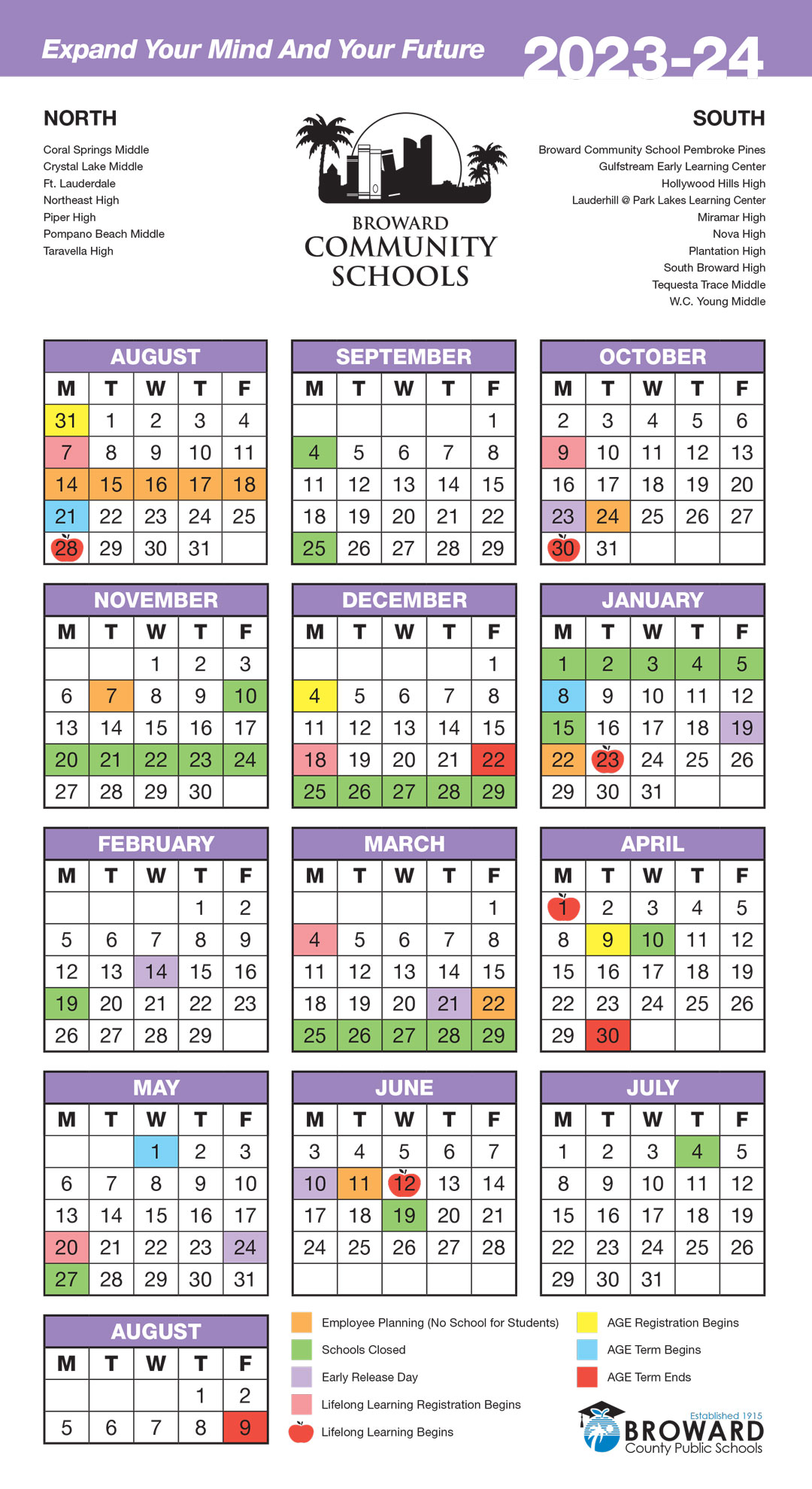Broward Community Schools Calendar School Terms and Holidays